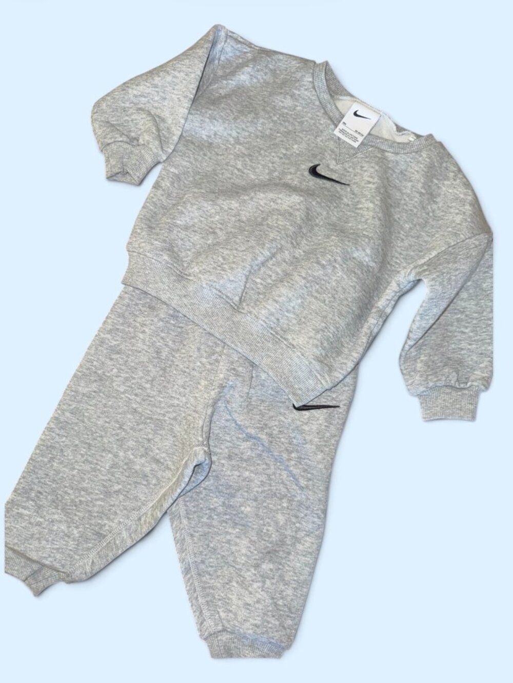 Baby Nike Essentials Fleece Crewneck Sweatshirt & Joggers Set 18M Grey NWT